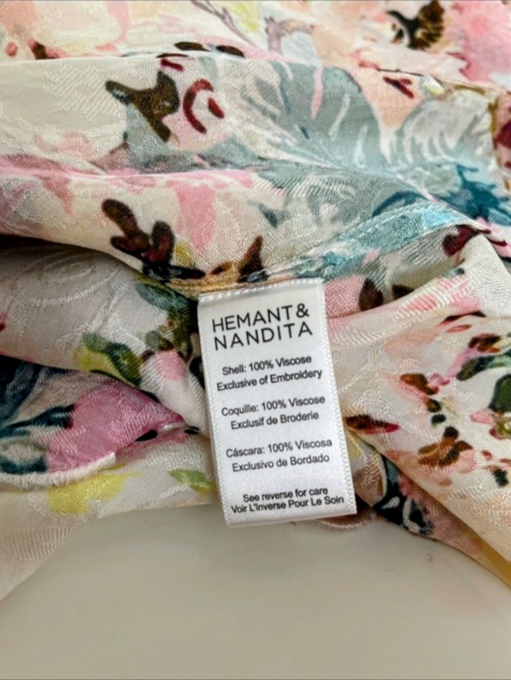 HEMANT & NANDITA Pastel Floral Sheer Maxi Dress in Pink, Blue, Yellow XS NWT - Picture 7 of 12